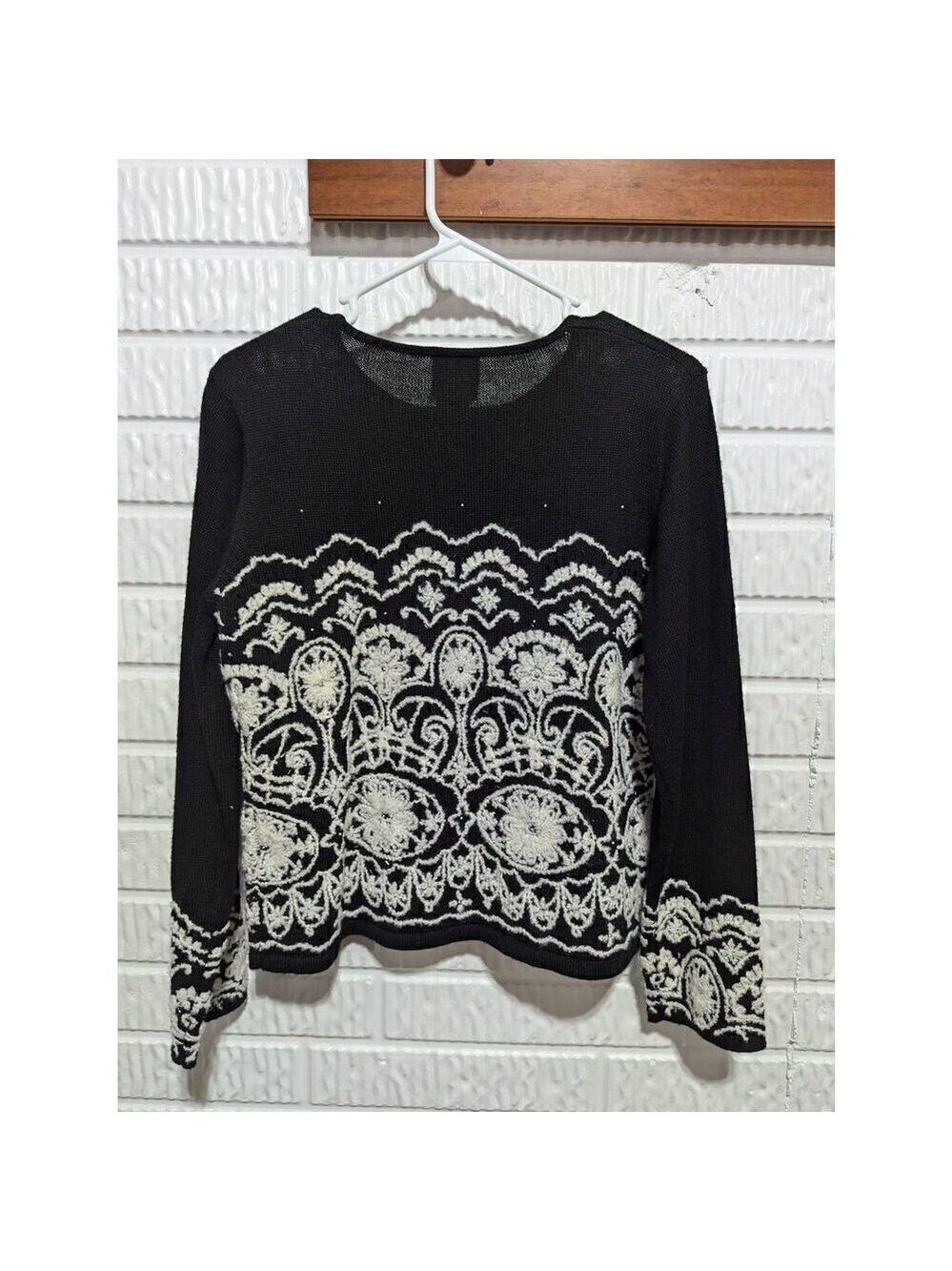 Susan Bristol Women's Black Long-Sleeve Hand Embroidery Beaded Pattern Sweater S - Picture 4 of 8